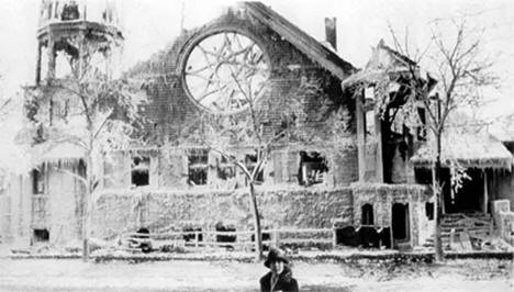 Ruins of Hamline Methodist Episcopal Church after fire 1514 Englewood, St. Paul, Minnesota, 1925