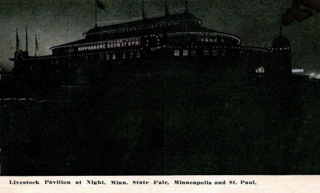 The Livestock Pavillion aka the Hippodrome at night, State Fair, 1914