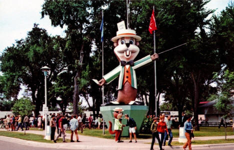 Fairchild, the State Fair Mascot, welcomes visitors, 1960s