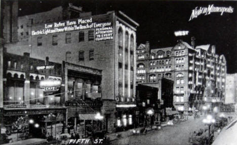 Fifth Street at night, Minneapolis Minnesota, 1920's