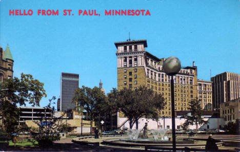 Rice Park and view of Downtown St. Paul, early 1970's?