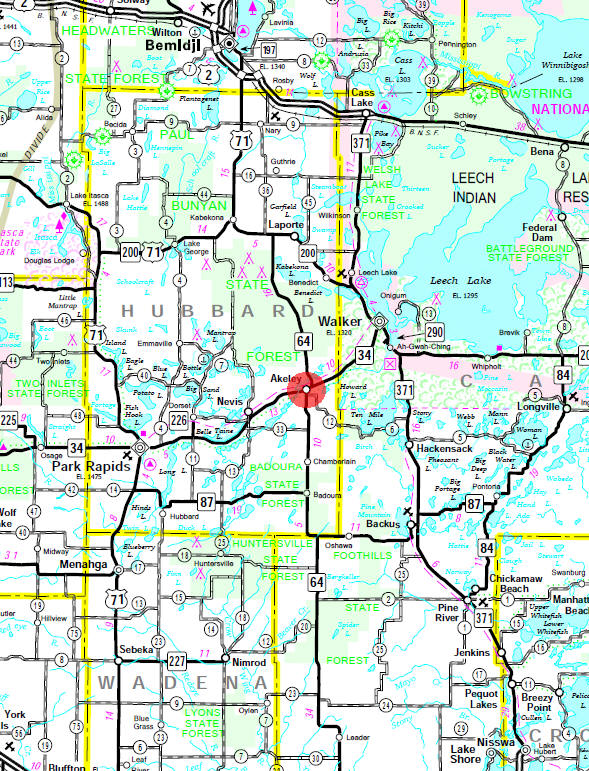Minnesota State Highway Map of the Akeley Minnesota area
