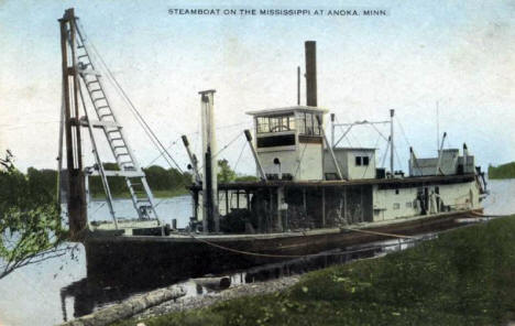 Steamboat on the Mississippi River at Anoka Minnesota, 1909