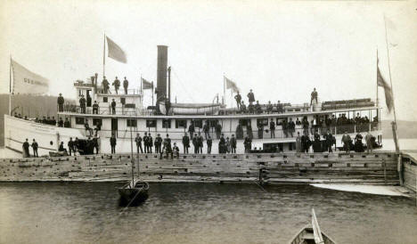 Steamer Ossifrage with passengers lying at dock at Beaver Bay Minnesota, 1888?