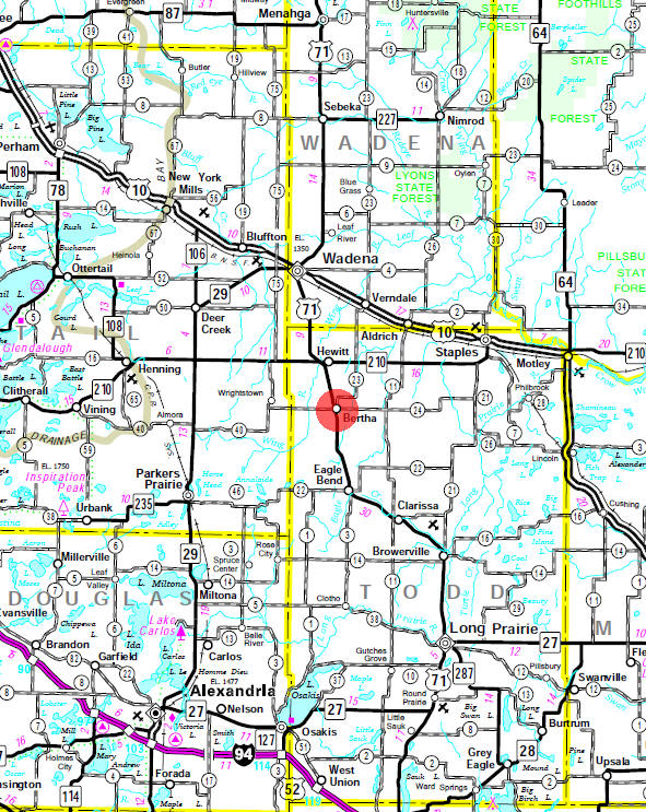 Minnesota State Highway Map of the Bertha Minnesota area