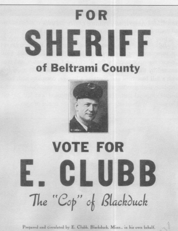 Beltrami County Sheriff Election Sign, 1938