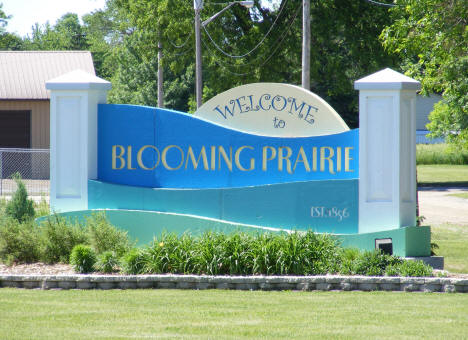 Welcome sign, Blooming Prairie Minnesota, 2010
