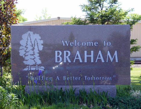 Welcome to Braham Minnesota sign