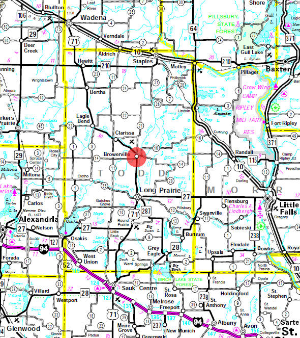 Minnesota State Highway Map of the Browerville Minnesota area