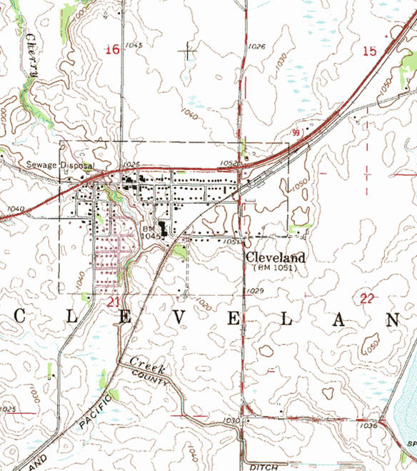 Topographic map of the Cleveland Minnesota area