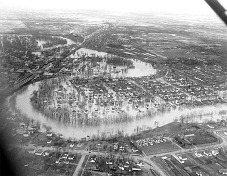 Aerial view, Crookston flood, 1950