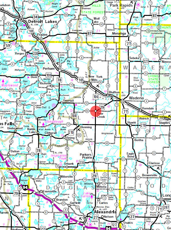 Minnesota State Highway Map of the Deer Creek Minnesota area