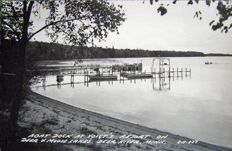 Boat Dock at Voigt's Resort on Deer and Moose Lakes, Deer River Minnesota, 1954