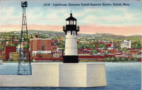 Lighthouse at entrance to Duluth-Superior Harbor, Duluth Minnesota, 1948
