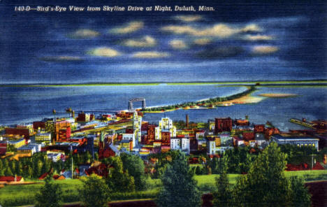 Birds-Eye View from Skyline Drive at Night, Duluth Minnesota, 1941