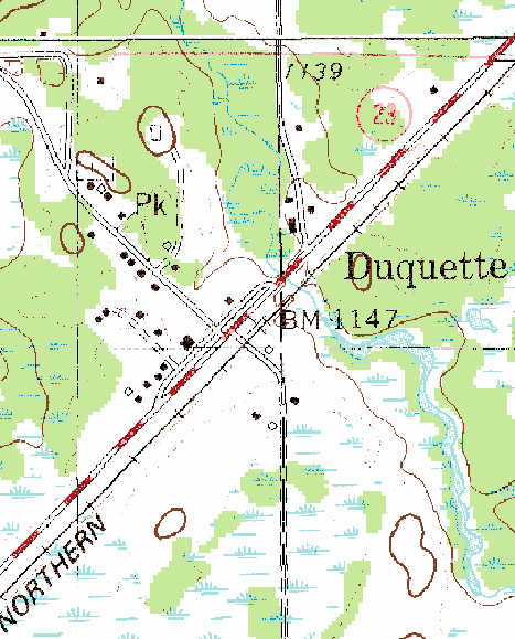 Topographic Map of the Duquette Minnesota area