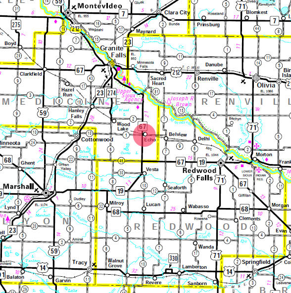 Minnesota State Highway Map of the Echo Minnesota area