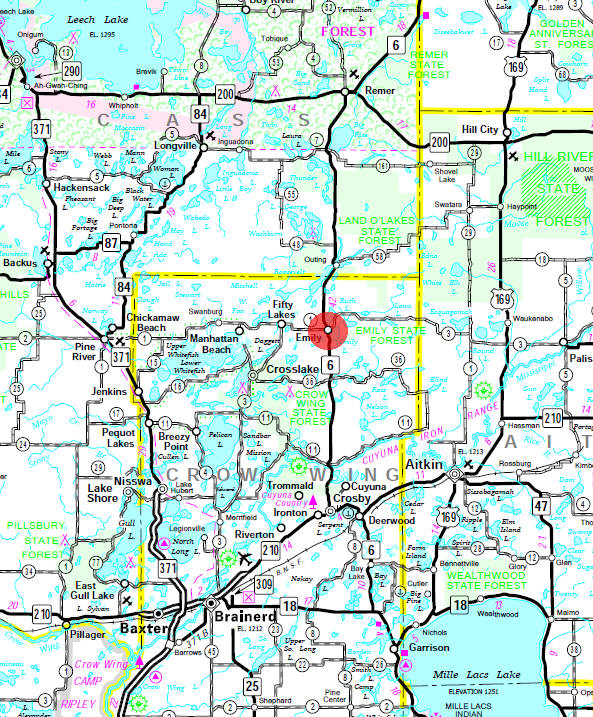 Minnesota State Highway Map of the Emily Minnesota area