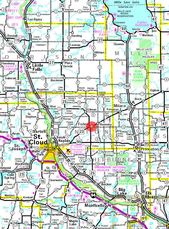 Minnesota State Highway Map of the Foley Minnesota area
