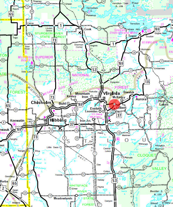 Minnesota State Highway Map of the Gilbert Minnesota area