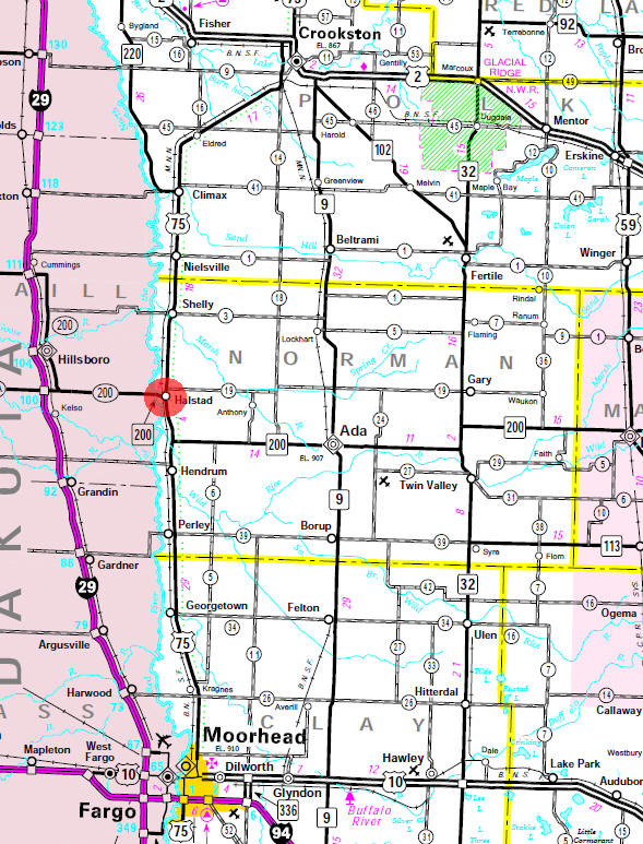 Minnesota State Highway Map of the Halstad Minnesota area