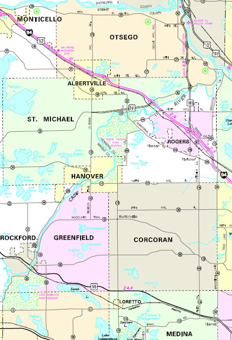 Minnesota State Highway Map of the Hanover Minnesota area