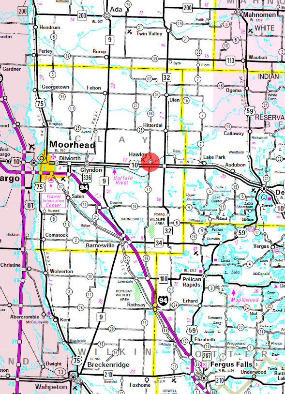 Minnesota State Highway Map of the Hawley Minnesota area