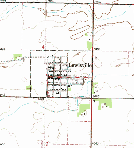 Topographic map of the Lewisville Minnesota area