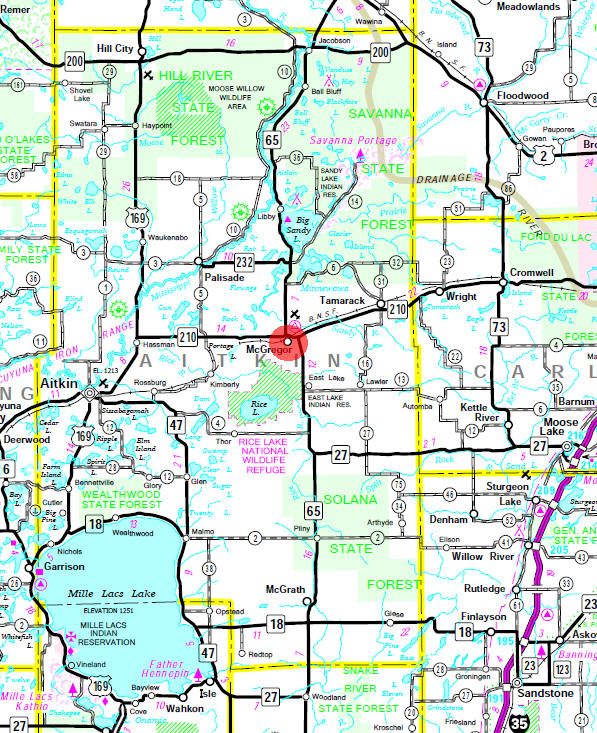 Minnesota State Highway Map of the McGregor Minnesota area