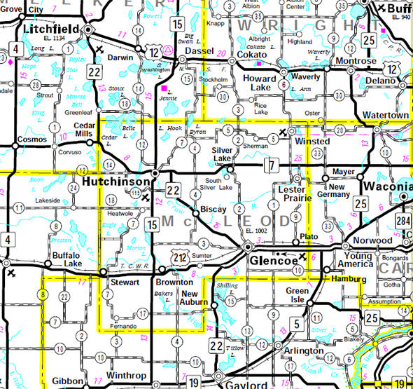 Minnesota State Highway Map of the McLeod County Minnesota area