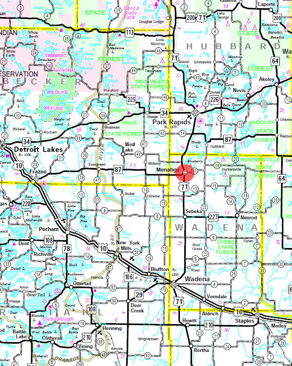 Minnesota State Highway Map of the Menahga Minnesota area 