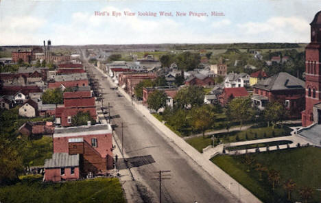 Birds eye view looking west, New Prague Minnesota, 1910's