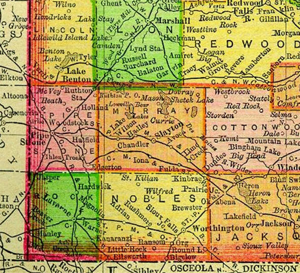 1895 Map of Nobles County Minnesota