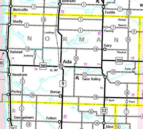 Minnesota State Highway Map of the Norman County Minnesota area
