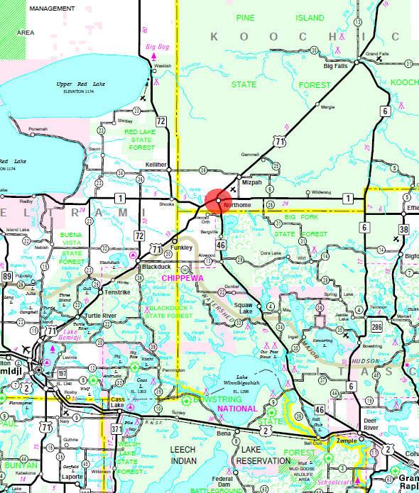 Minnesota State Highway Map of the Northome Minnesota area