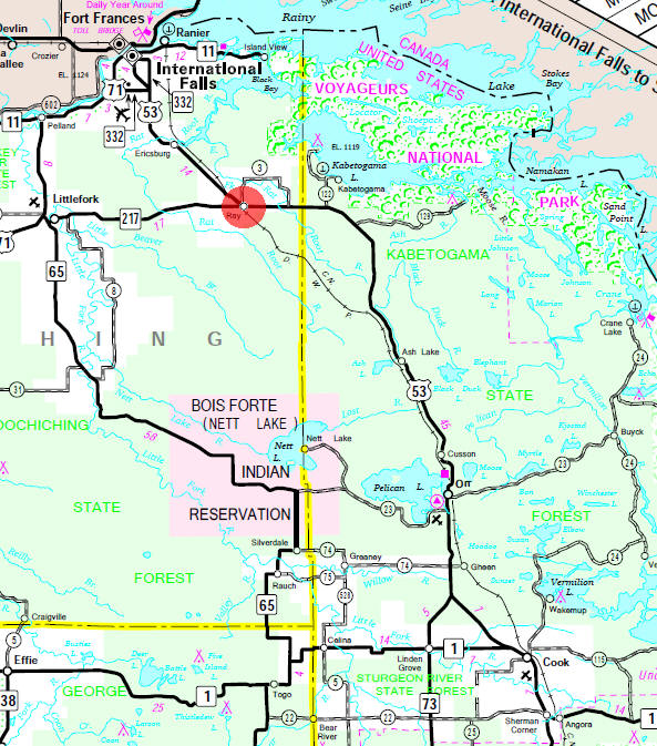 Minnesota State Highway Map of the Ray Minnesota area