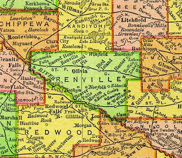 1895 Map of Renville County Minnesota