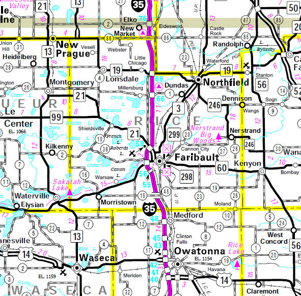 Minnesota State Highway Map of the Rice County Minnesota area