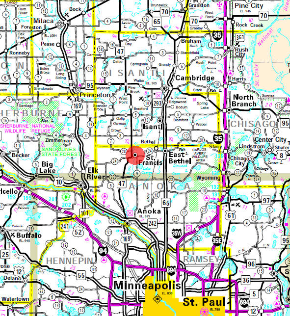 Minnesota State Highway Map of the St. Francis Minnesota area