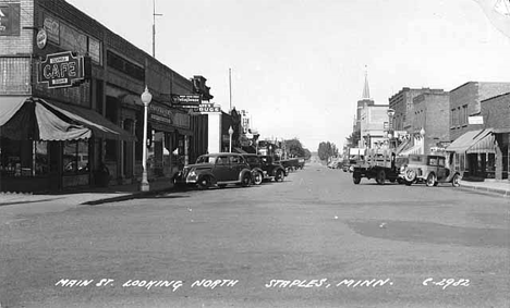 Main Street looking north, Staples Minnesota, 1945