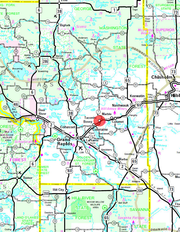 Minnesota State Highway Map of the Taconite Minnesota area