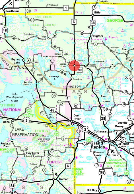 Minnesota State Highway Map of the Talmoon Minnesota area