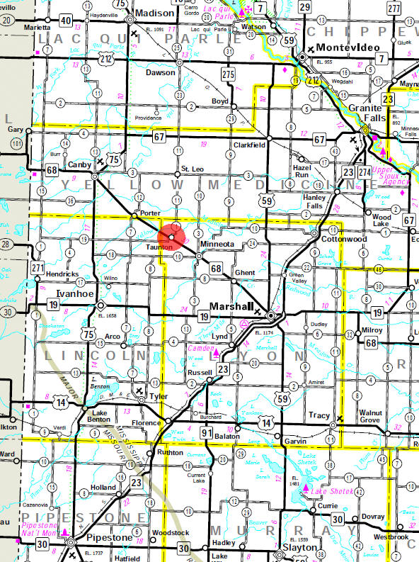Minnesota State Highway Map of the Taunton Minnesota area