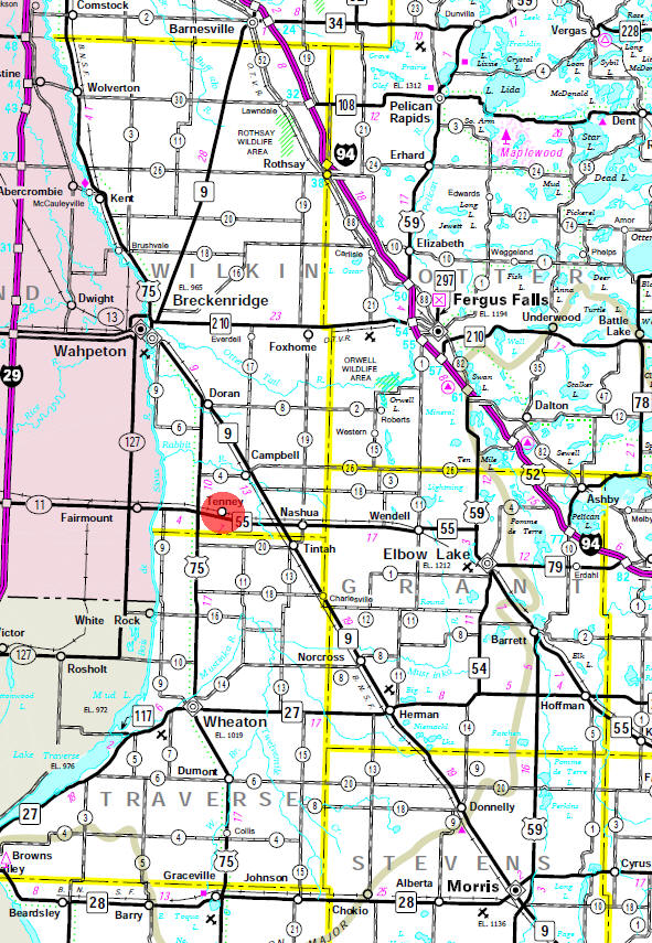 Minnesota State Highway Map of the Tenney Minnesota area