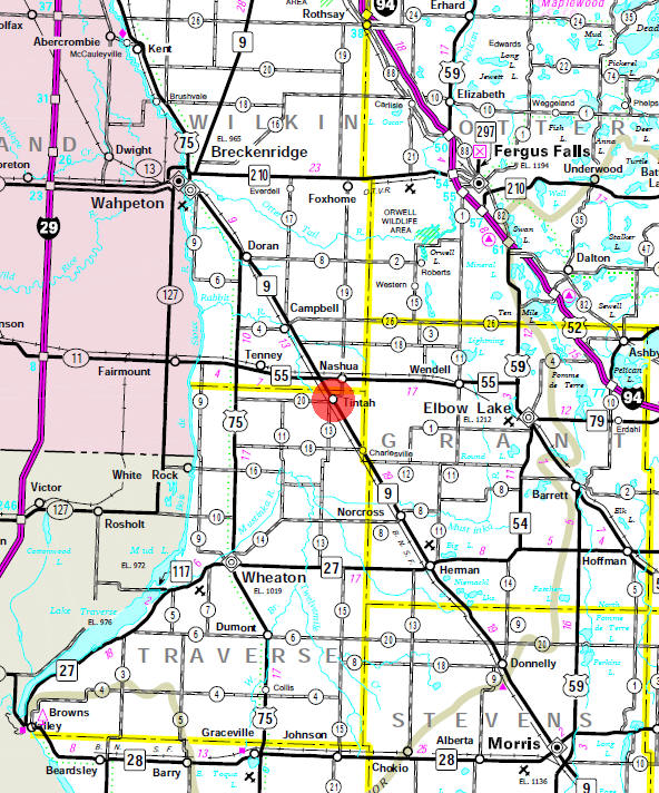 Minnesota State Highway Map of the Tintah Minnesota area