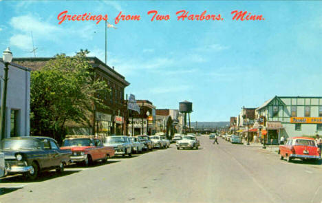 Street scene, Two Harbors Minnesota, early 1960's