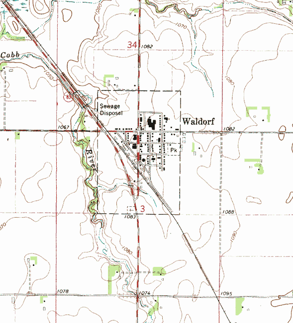 Topographic map of the Waldorf Minnesota area