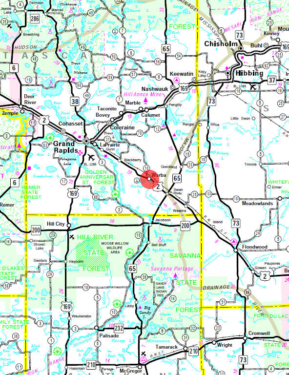 Minnesota State Highway Map of the Warba Minnesota area
