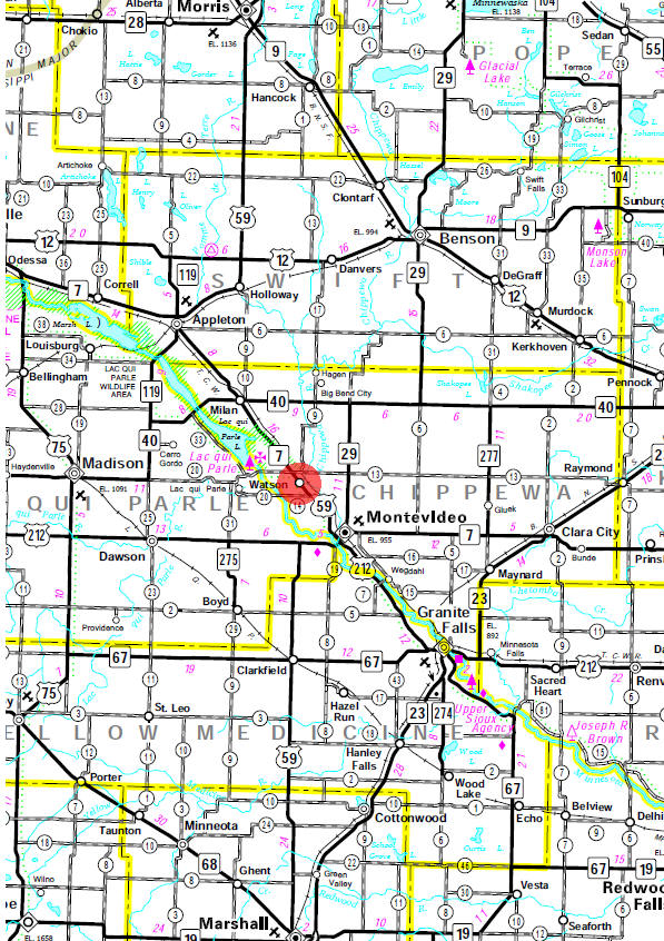 Minnesota State Highway Map of the Watson Minnesota area