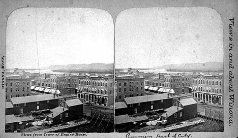 View of business district from tower of engine house, Winona Minnesota, 1875